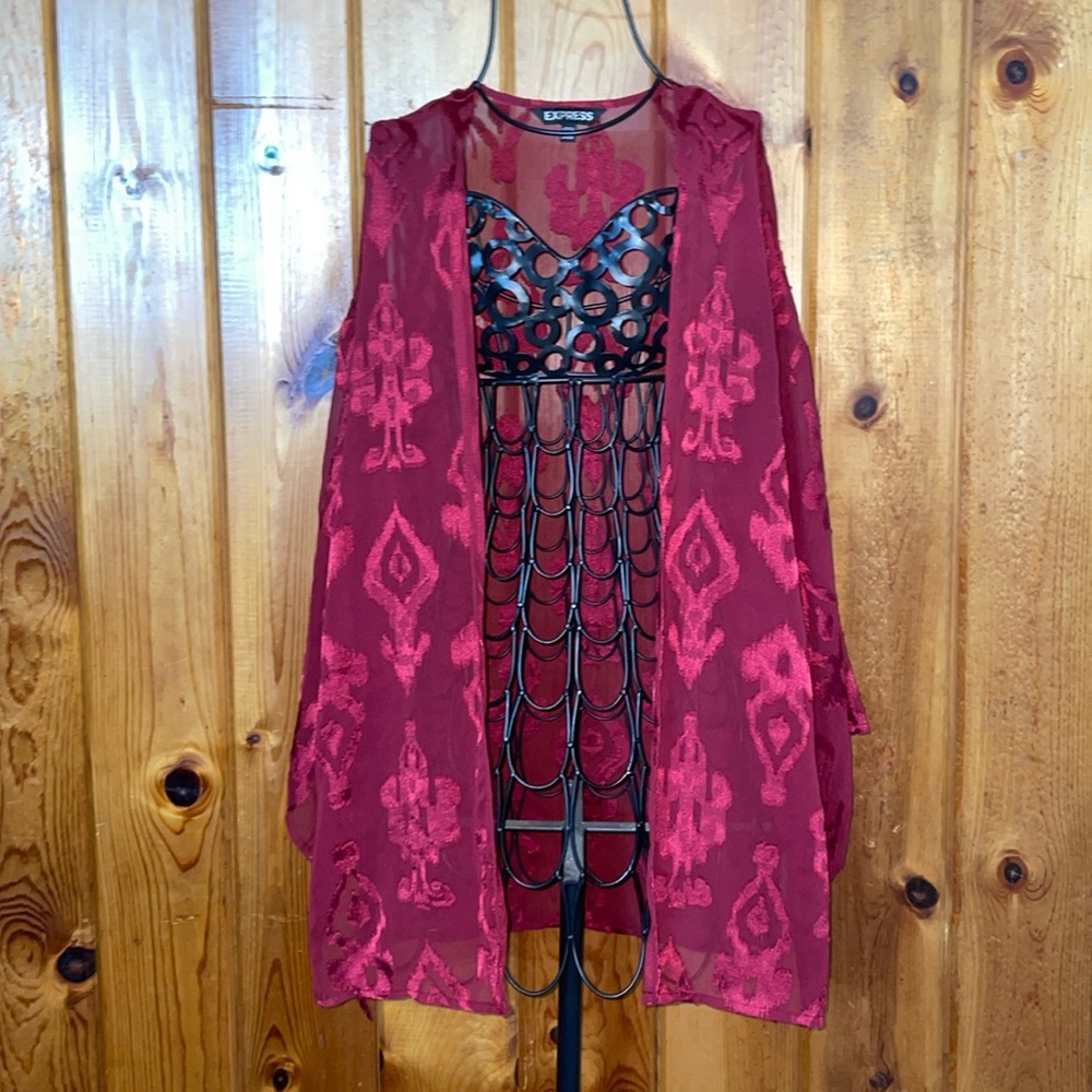 Express cardigan floral print maroon sheer one size summer dressy western
